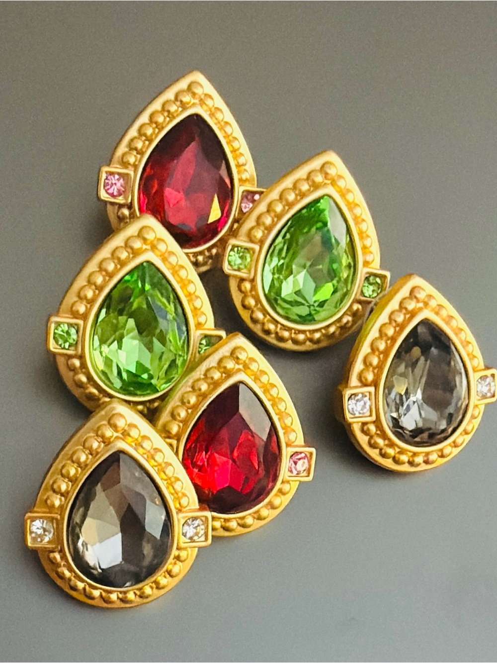 Oscar de la Renta 3 Pc EARRING BUNDLE GOLD Finish✨SIGNED CRYSTAL✨SPECIAL OFFER✨